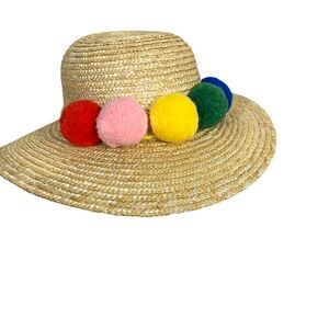Hanna Andersson Pom Pom straw hat girls size Small‎